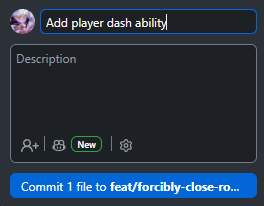 The commit box with a summary filled in