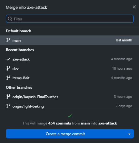 The Branch menu in GitHub Desktop with Update from main highlighted