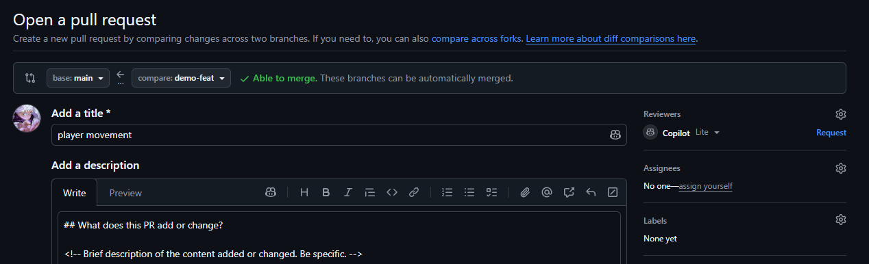 The Compare and pull request banner on GitHub